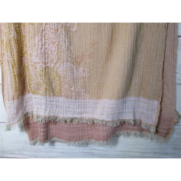 Soutach Wrap Oversized Scarf Shawl 72”X22” Pink Gold White 100% Cotton - Picture 4 of 5